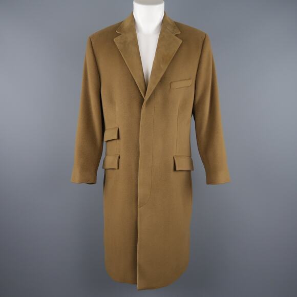 GIANNI VERSACE M Olive Green Wool Suede Notch Lapel Hidden Placket Coat
